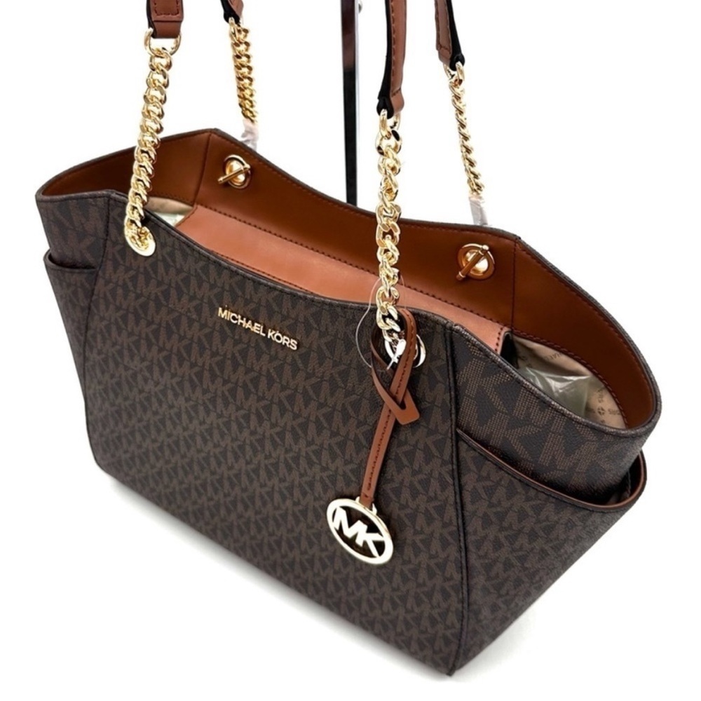 Michael Kors Large Jet Set Travel Chain Shoulder Bag Brown - Picture 8 of 12